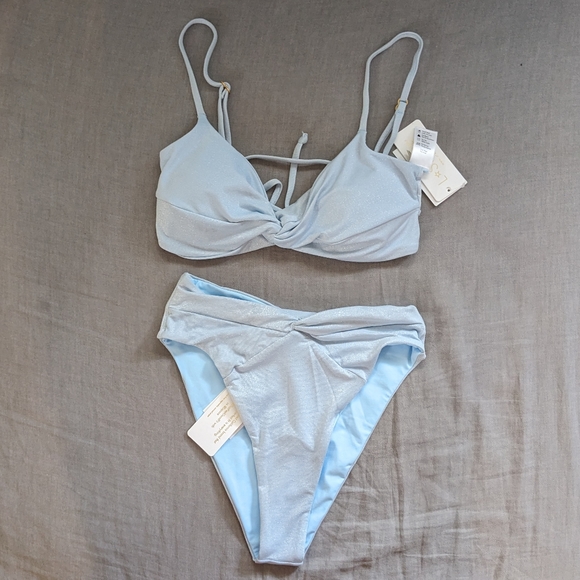 L*Space Ringo Nancy Lee Bikini Set Shimmer Sky Blue - Picture 2 of 9